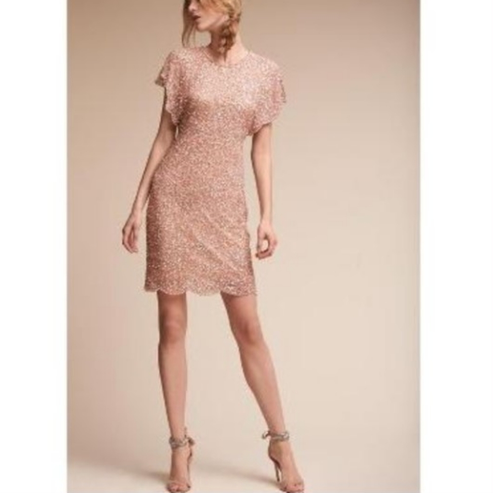 Anthropologie BHLDN Adrianna Papell flutter sleeve sequin dress